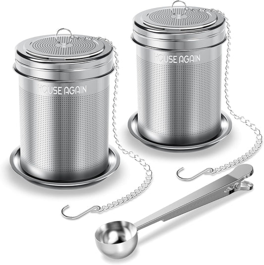 Tea Infuser (2 Pack with Scoop), Extra Fine Mesh Tea Infusers for Loose Tea, 18/8 Stainless Steel Tea Strainer with Extended Chain Hook, Tea Steeper for Brew Tea, Spices & Seasonings